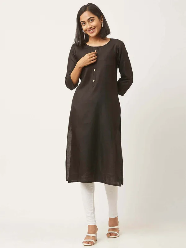 Black_Premium_Cotton_Blend_Solid_Straight_Kurtis_With_Pocket