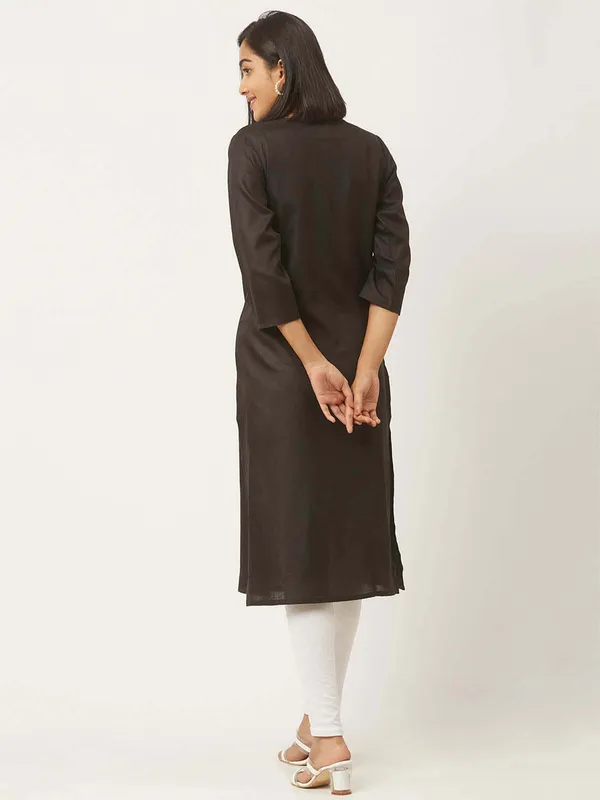Black_Premium_Cotton_Blend_Solid_Straight_Kurtis_With_Pocket