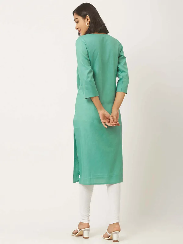 Light_Green_Premium_Cotton_Blend_Solid_Straight_Kurtis_With_Pocket
