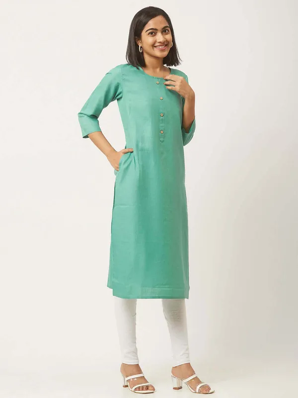 Light_Green_Premium_Cotton_Blend_Solid_Straight_Kurtis_With_Pocket