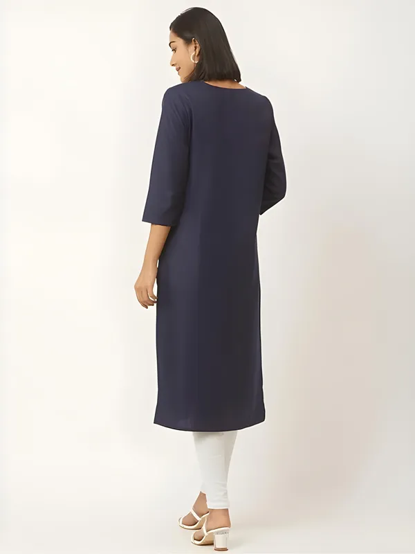 Blue_Premium_Cotton_Blend_Solid_Straight_Kurtis_With_Pocket