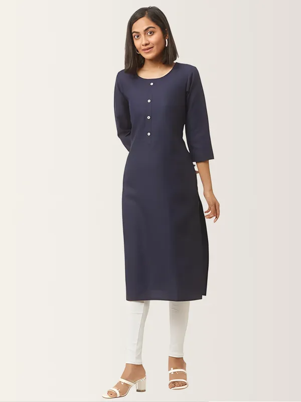 Blue_Premium_Cotton_Blend_Solid_Straight_Kurtis_With_Pocket