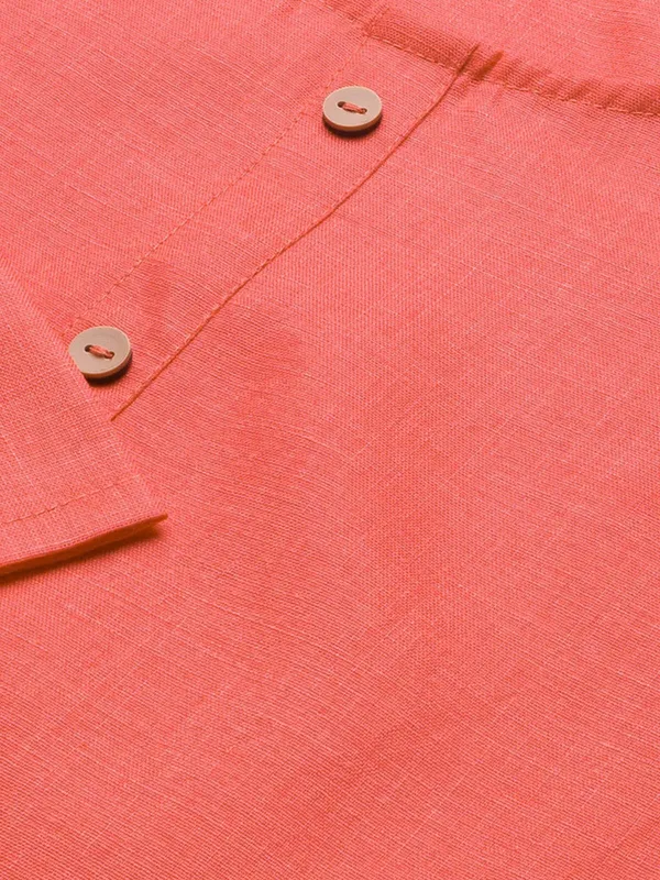 Peach_Premium_Cotton_Blend_Solid_Straight_Kurtis_With_Pocket