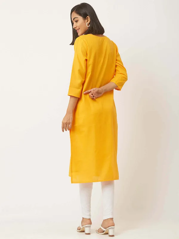 Yellow_Premium_Cotton_Blend_Solid_Straight_Kurtis_With_Pocket