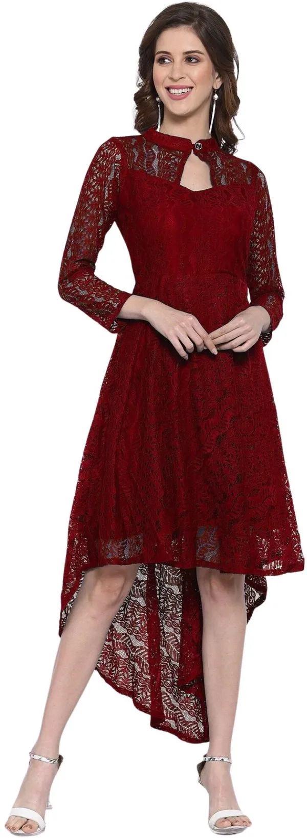 Maroon_Heavy_Coding_Net_With_Inner_Premium_High_Low_Dress_For_Women
