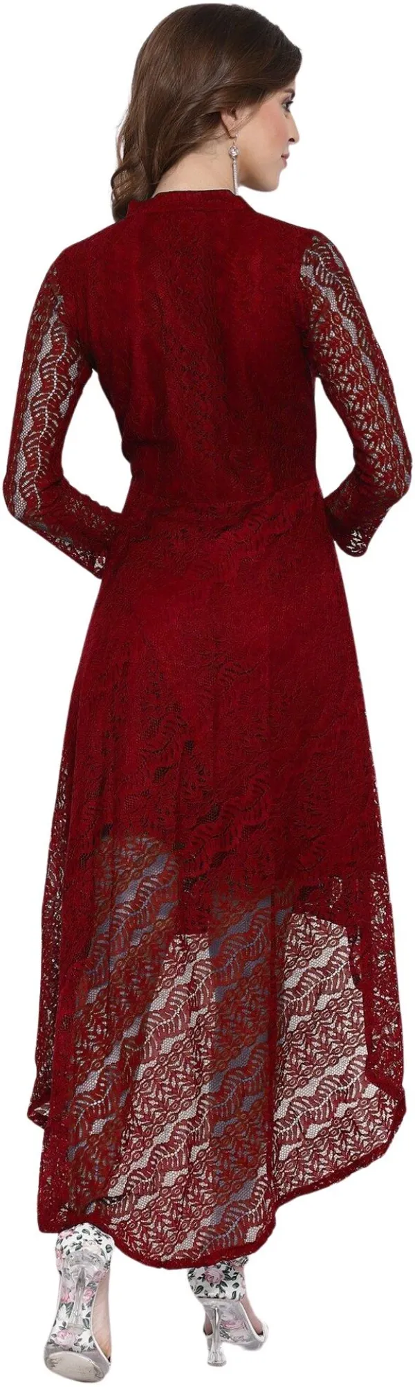 Maroon_Heavy_Coding_Net_With_Inner_Premium_High_Low_Dress_For_Women