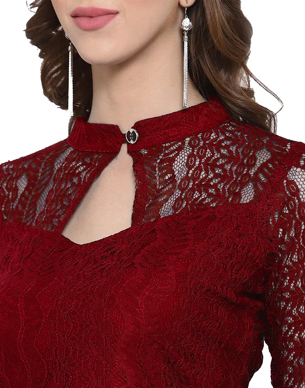 Maroon_Heavy_Coding_Net_With_Inner_Premium_High_Low_Dress_For_Women