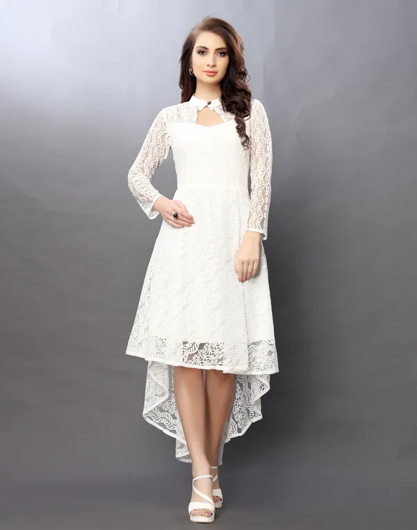 White_Coding_Net_With_Inner_Premium_High_Low_Dress_For_Women