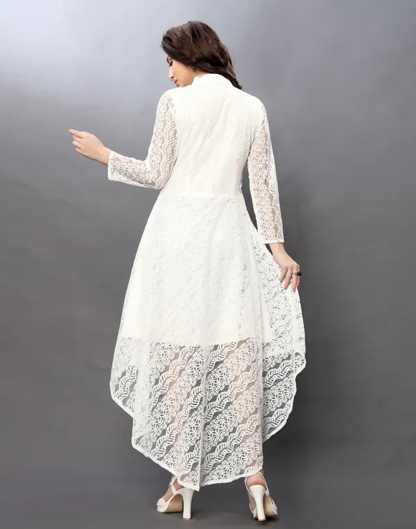 White_Coding_Net_With_Inner_Premium_High_Low_Dress_For_Women