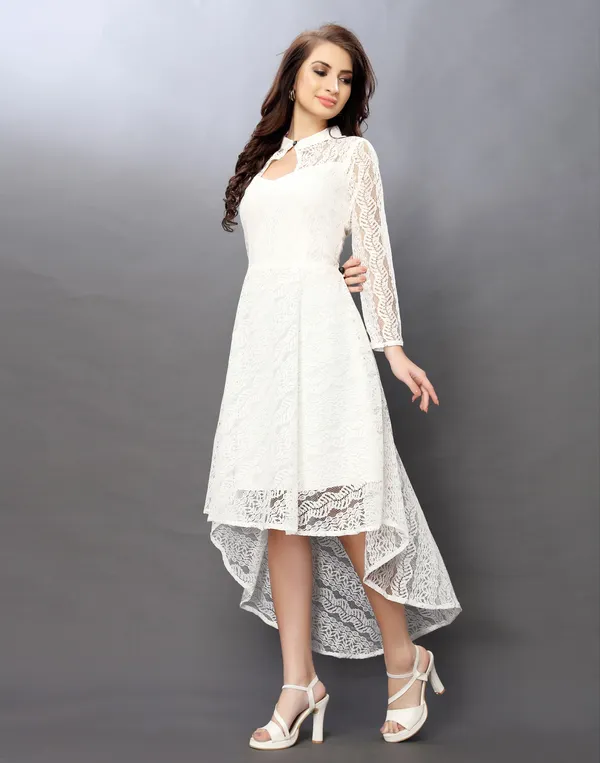 White_Coding_Net_With_Inner_Premium_High_Low_Dress_For_Women