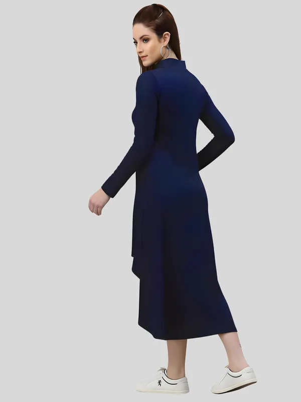 Blue_Polyester_Solid_Coller_Neck_High_Low_(up-down)_Dress_For_Women