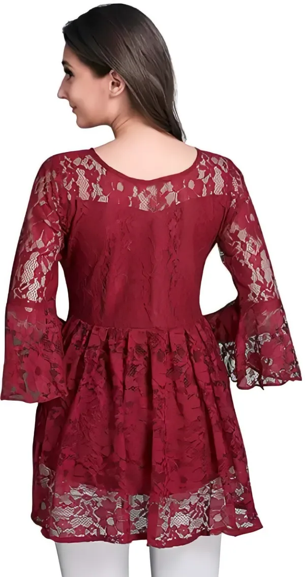 Maroon_Primiuam_Russel_Net_With_Crepe_Inner_Bell_Sleeve_Tops