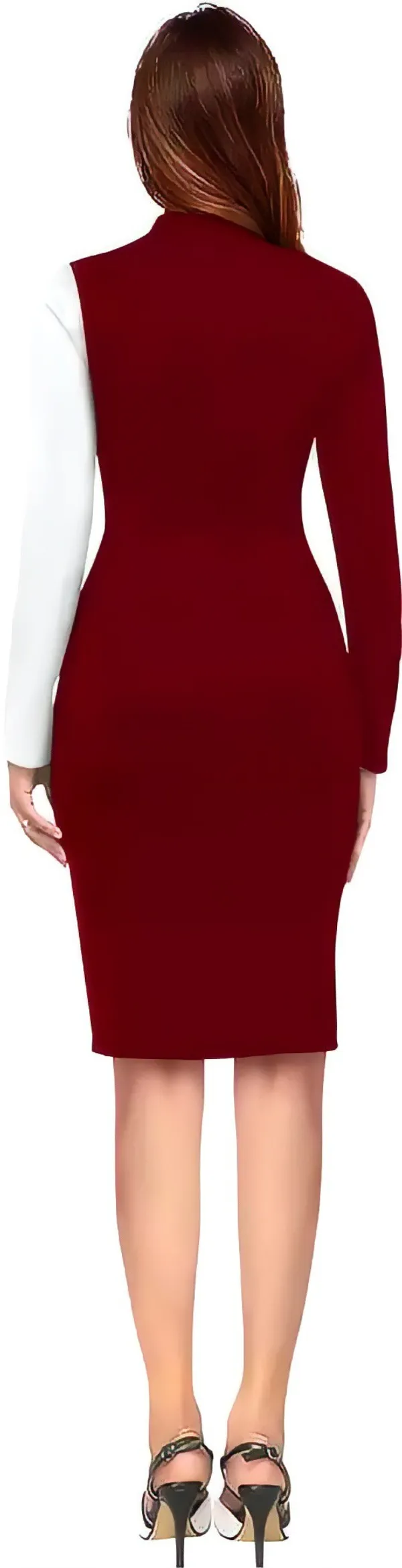 Maroon_&_White_Polyester_Classic_Neck_Bodycon_Dress_With_Comfortable_Belt
