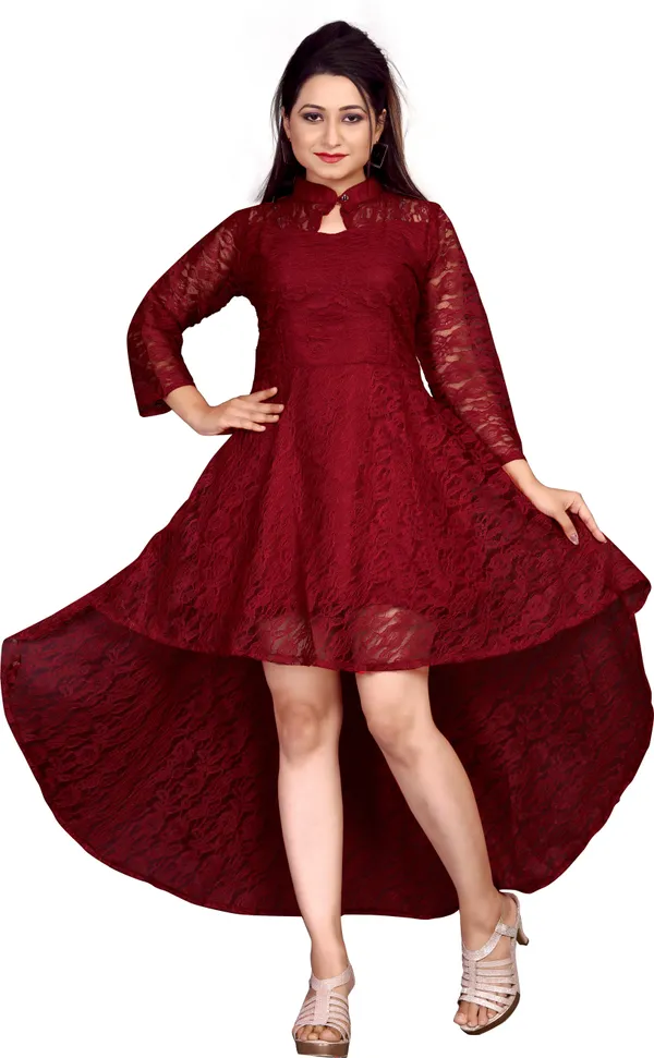 Maroon_Coding_Net_With_Inner_Premium_High_Low_Dress_For_Women