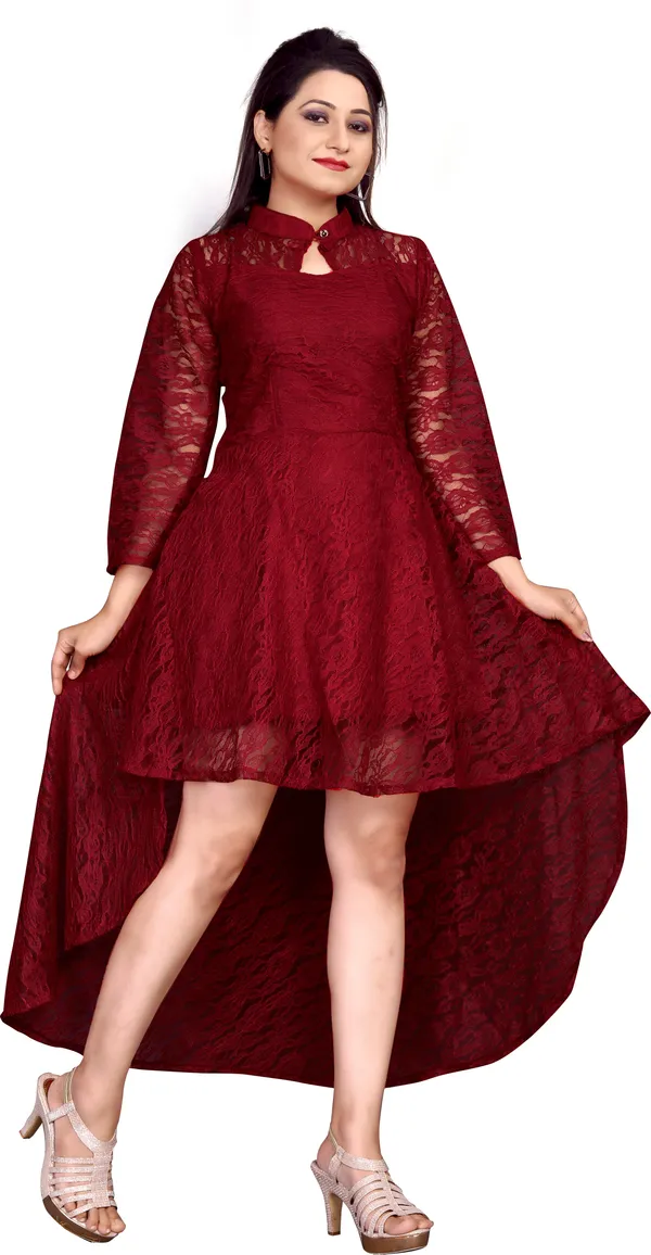 Maroon_Coding_Net_With_Inner_Premium_High_Low_Dress_For_Women