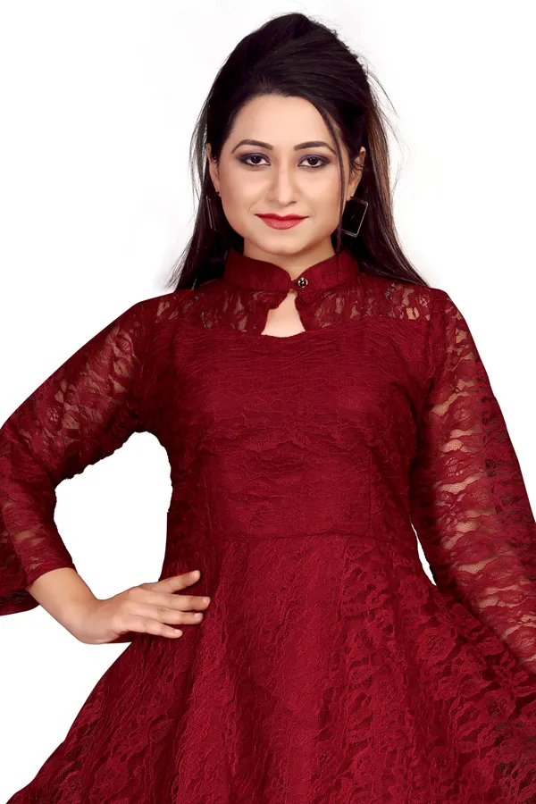 Maroon_Coding_Net_With_Inner_Premium_High_Low_Dress_For_Women