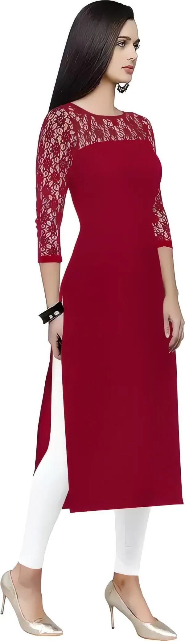 Women_Maroon_Premium_Crepe_Solid_Straight_A-Line_Kurtis