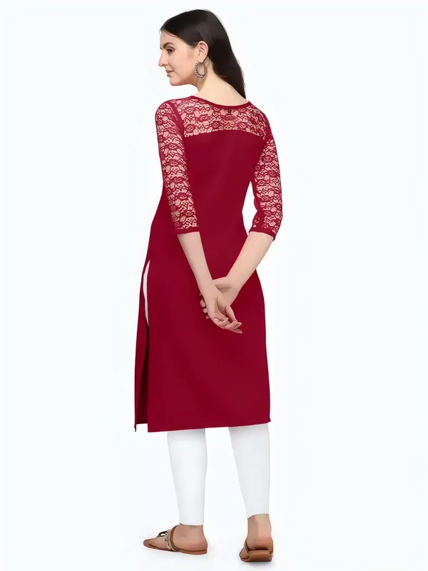Women_Maroon_Premium_Crepe_Solid_Straight_A-Line_Kurtis