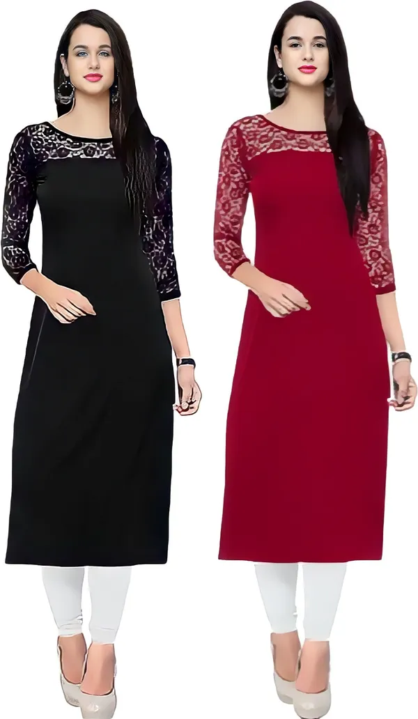 Women_Black_&_Maroon_Premium_Crepe_Solid_Straight_A-Line_Combo_Kurtis