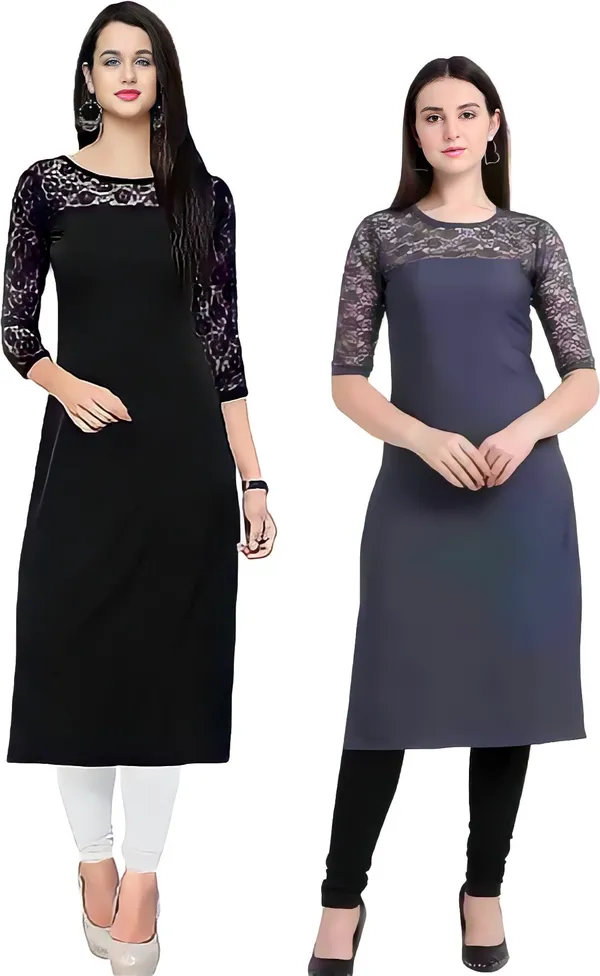 Black&Grey_Crepe_Solid_Kurta_For_Women