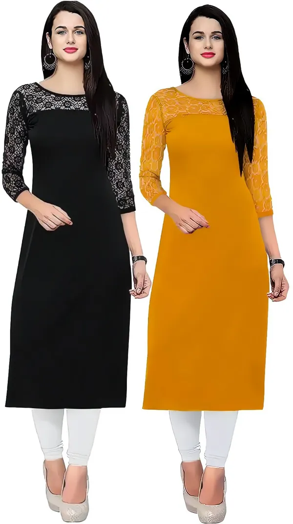 Black&Yellow_Crepe_Solid_Kurta_For_Women