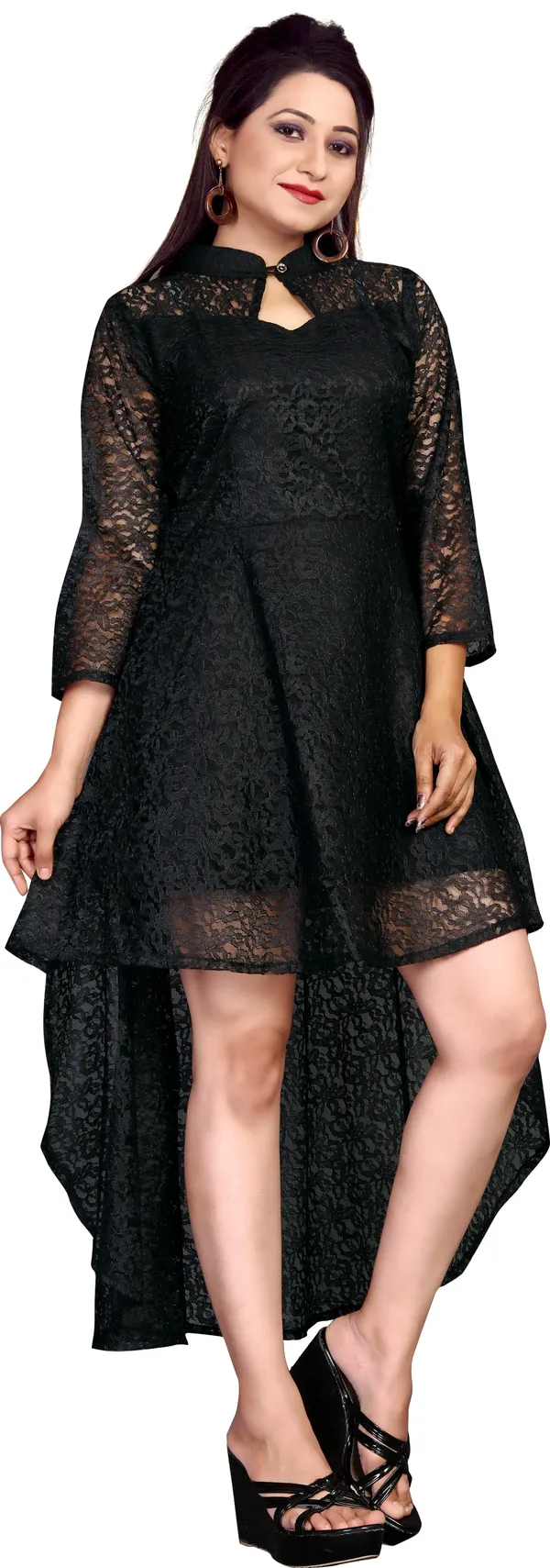 Black_Russel_Net_With_Inner_High_Low_Dress_For_Women