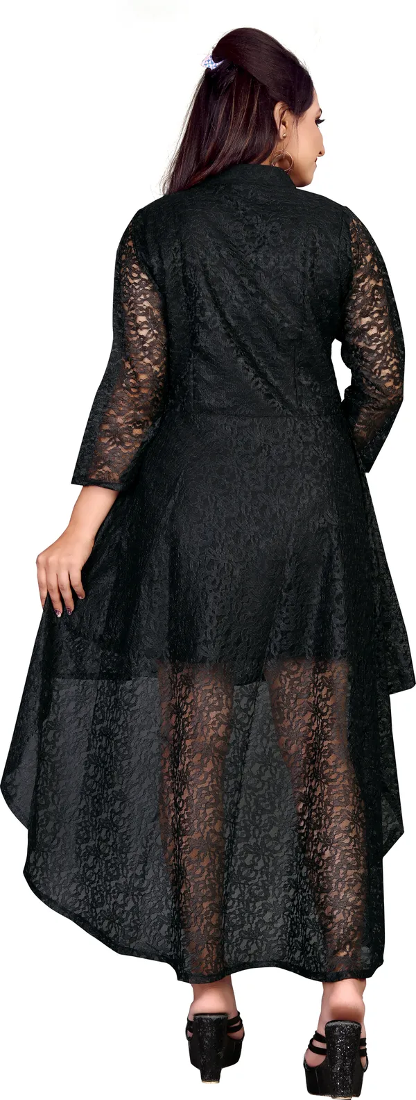 Black_Russel_Net_With_Inner_High_Low_Dress_For_Women
