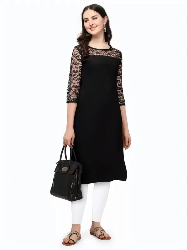 Black_Crepe_Solid_Kurta_For_Women