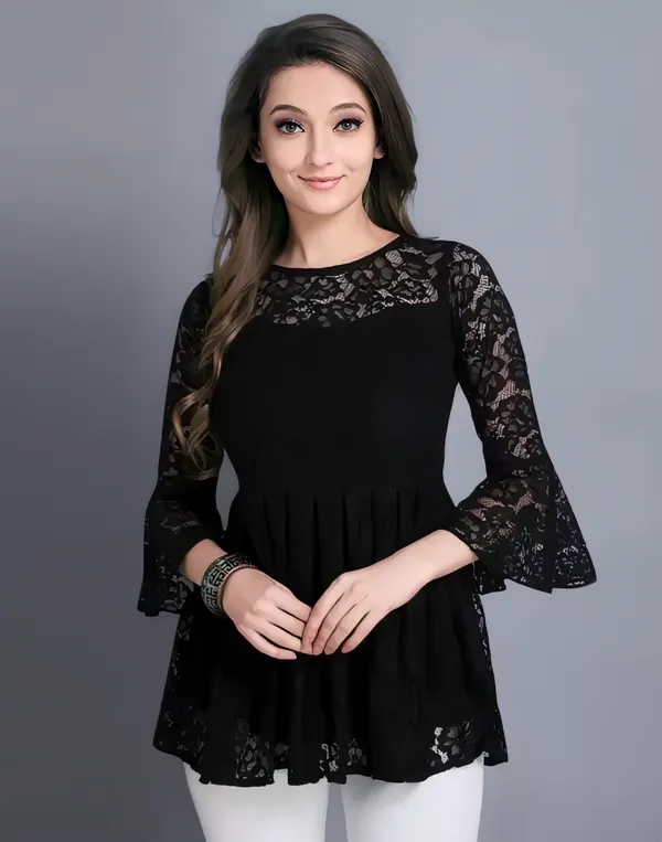 Black_Primiuam_Russel_Net_With_Crepe_Inner_Bell_Sleeve_Tops