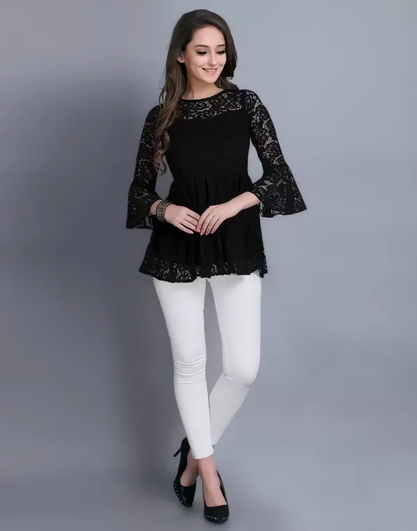 Black_Primiuam_Russel_Net_With_Crepe_Inner_Bell_Sleeve_Tops