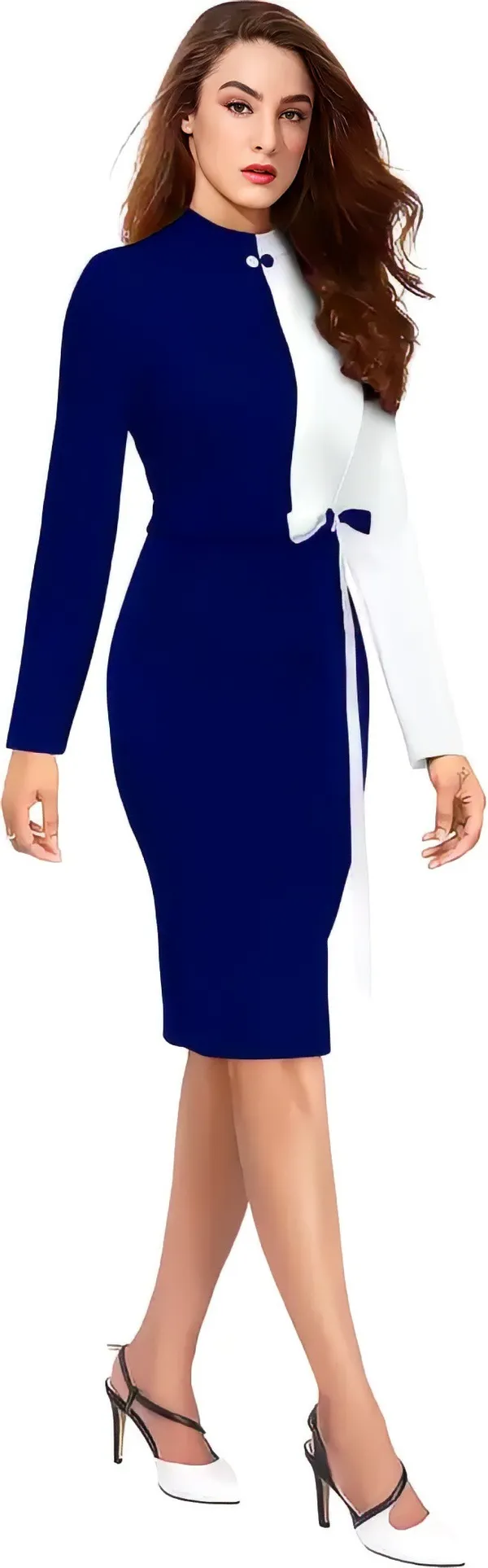 Blue_&_White_Polyester_Classic_Neck_Bodycon_Dress_With_Comfortable_Belt
