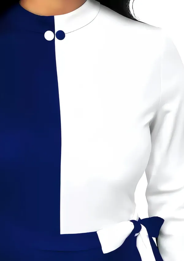 Blue_&_White_Polyester_Classic_Neck_Bodycon_Dress_With_Comfortable_Belt