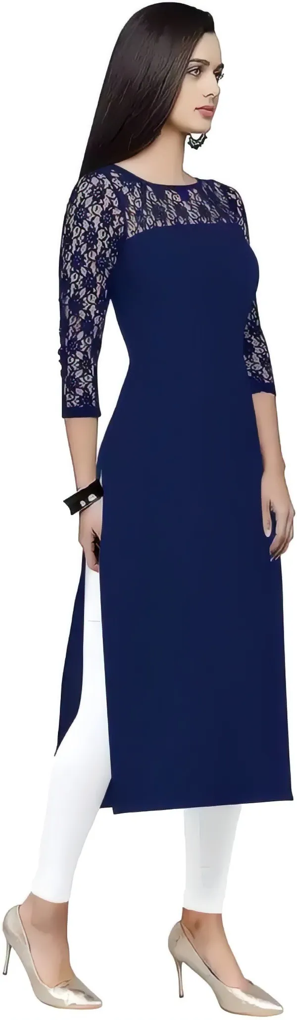 Women_Blue_Premium_Crepe_Solid_Straight_A-Line_Kurtis