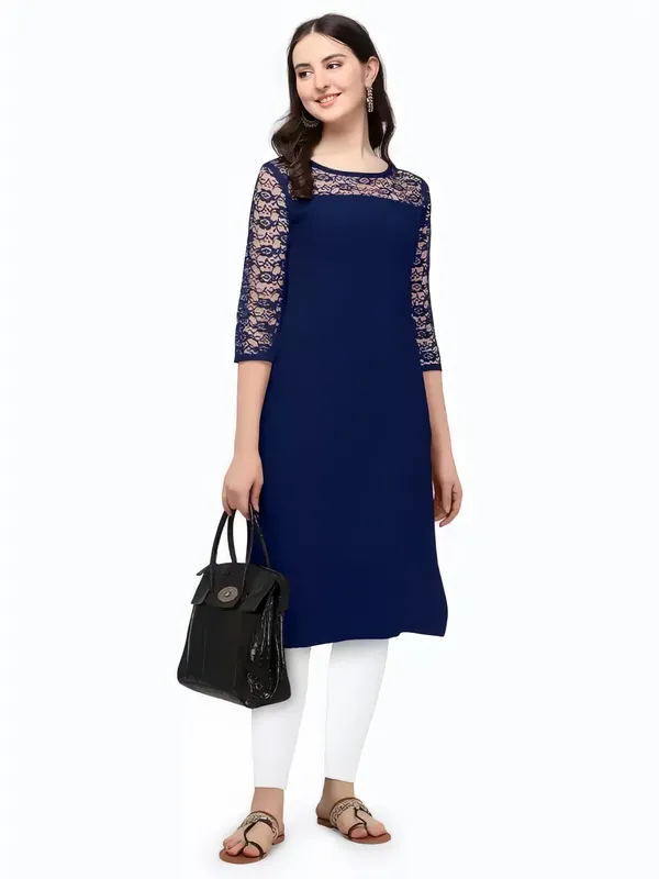Women_Blue_Premium_Crepe_Solid_Straight_A-Line_Kurtis
