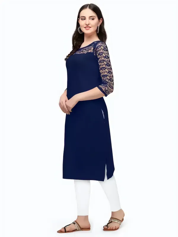 Women_Blue_Premium_Crepe_Solid_Straight_A-Line_Kurtis
