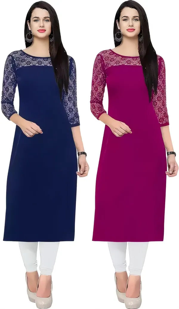 Women_Blue_&_Purple_Premium_Crepe_Solid_Straight_A-Line_Combo_Kurtis