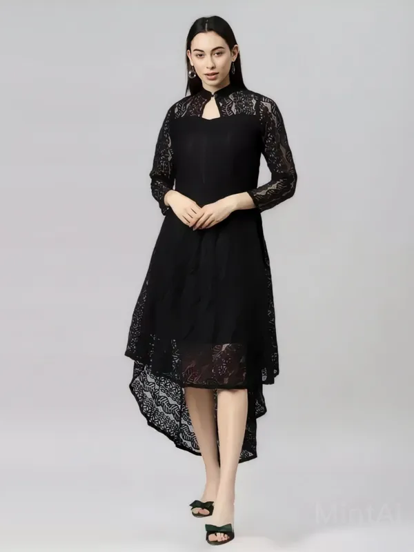 Black_Coding_Net_With_Inner_Premium_High_Low_Dress_For_Women