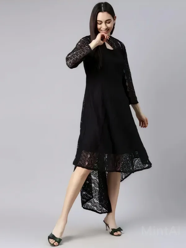 Black_Coding_Net_With_Inner_Premium_High_Low_Dress_For_Women