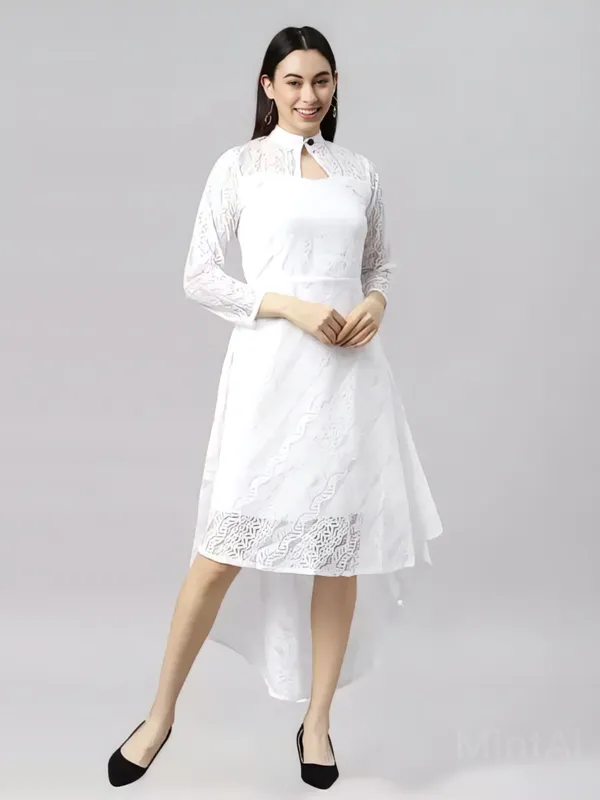 White_Coding_Net_With_Inner_Premium_High_Low_Dress_For_Women