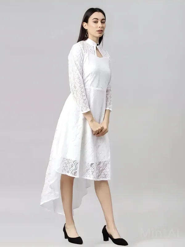 White_Coding_Net_With_Inner_Premium_High_Low_Dress_For_Women