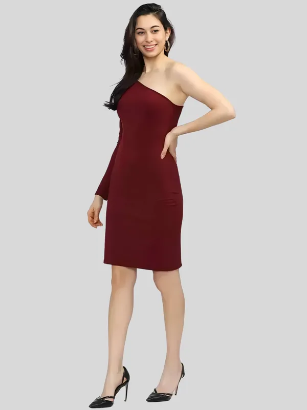 Maroon_Polyester_Blend_One_Shoulder_Solid_Bodycon_Dress