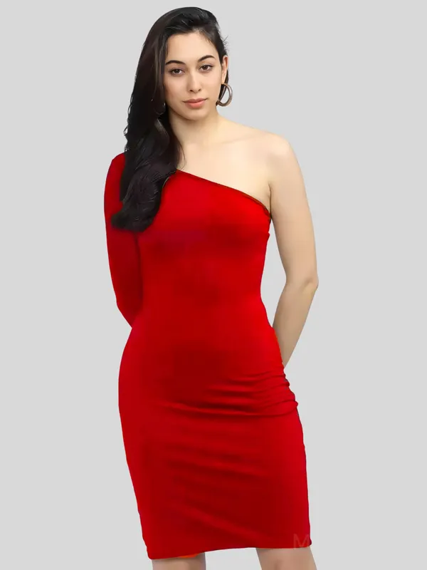 Red_Polyester_Blend_One_Shoulder_Solid_Bodycon_Dress