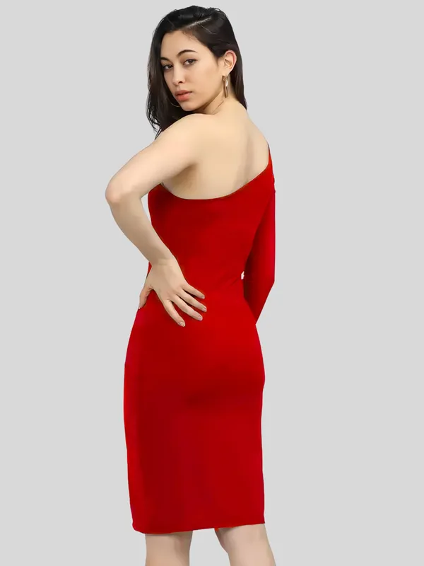 Red_Polyester_Blend_One_Shoulder_Solid_Bodycon_Dress