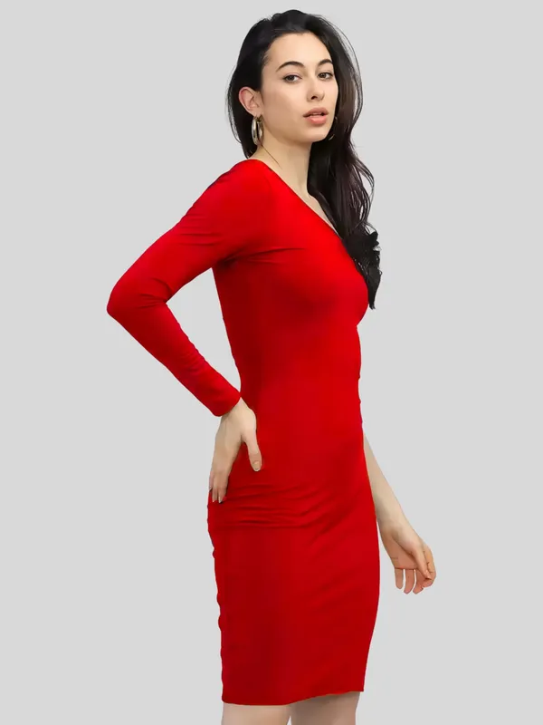 Red_Polyester_Blend_One_Shoulder_Solid_Bodycon_Dress