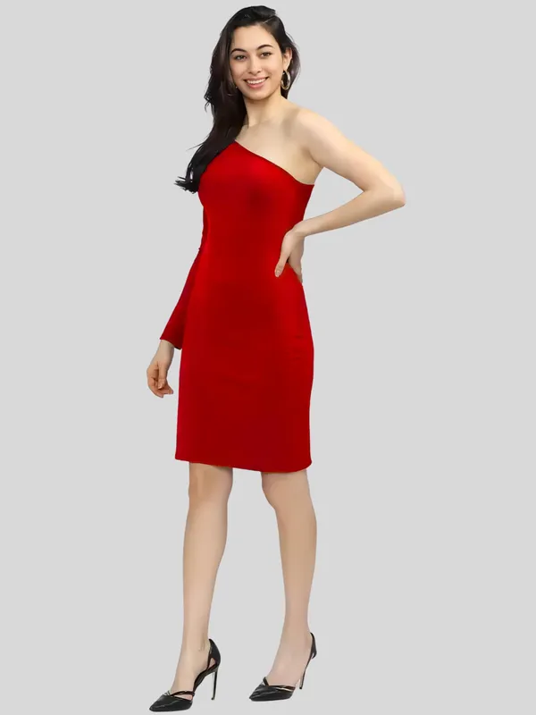 Red_Polyester_Blend_One_Shoulder_Solid_Bodycon_Dress