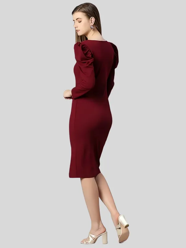 Maroon_Polyester_Party_Wear_Sweet-Heart_Neck_With_Puff_Sleeve_Bodycon_Dress_For_Women