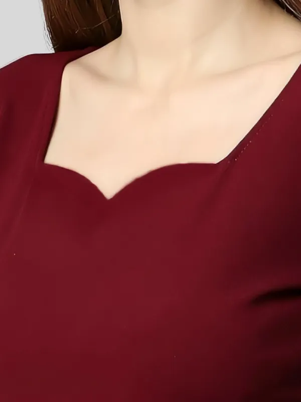Maroon_Polyester_Party_Wear_Sweet-Heart_Neck_With_Puff_Sleeve_Bodycon_Dress_For_Women