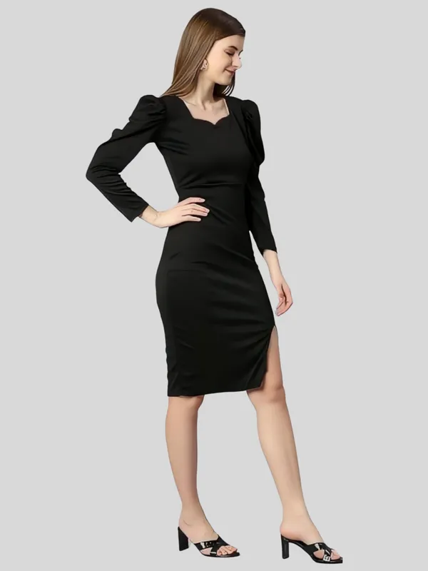 Black_Polyester_Party_Wear_Sweet-Heart_Neck_With_Puff_Sleeve_Bodycon_Dress_For_Women