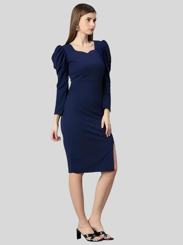 Blue_Polyester_Party_Wear_Sweet-Heart_Neck_With_Puff_Sleeve_Bodycon_Dress_For_Women