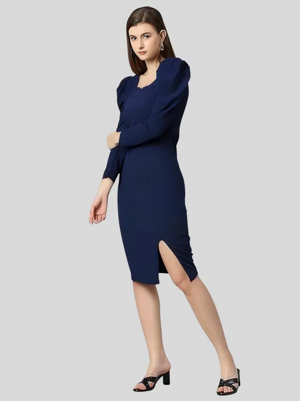 Blue_Polyester_Party_Wear_Sweet-Heart_Neck_With_Puff_Sleeve_Bodycon_Dress_For_Women